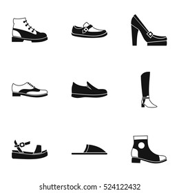 Kind of shoes icons set. Simple illustration of 9 kind of shoes vector icons for web