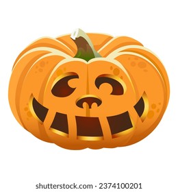 Kind smiling lantern pumpkin with straight teeth for halloween isolated. Vector illustration.