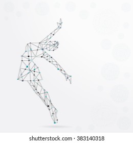 Kind of sport that consisting of points and lines.Ballerina.Vector graphics composed of particles