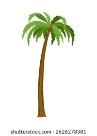 Kind of tree icon, palm. Deciduous plant. Green crowns and lush foliage with natural brown trunks and branches. Vector cartoon illustration