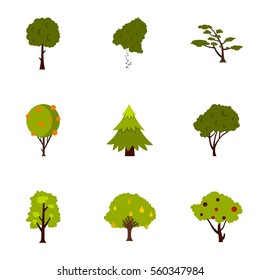 Kind of trees icons set. Flat illustration of 9 kind of trees vector icons for web