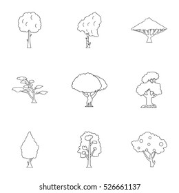 Kind of trees icons set. Outline illustration of 9 kind of trees vector icons for web