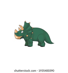 Kleine Triceratops, Horndino aus der Jurastunde einzeln grünes prähistorisches Tier. Vektor-Triceratops Dinosaurier mit drei Hörnern im Gesicht. Dino mit epoccipitalem Randstreifen, herbivorfressenden Ceratopsid-Dinosaurier