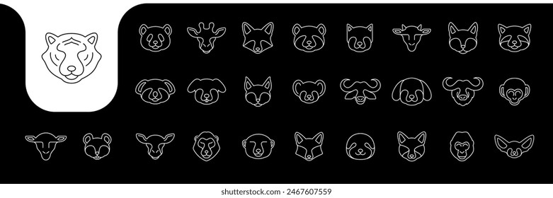 a kind of wild animals head line icon vector designs