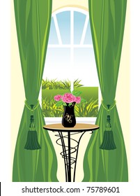 Kind from a window. Fragment of living room. Vector