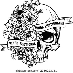 Kinda emotional kinda emotionless, Flowers skull hand drawn, Skull t shirt design, Skull silhouette.