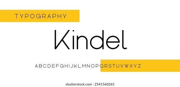 Kindel modern alphabet, cutting-edge digital font for dynamic tech logo, powerful headline, advanced typography. Vector typeset