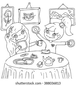 the kinder garten breakfast outline for coloring isolated on the white background