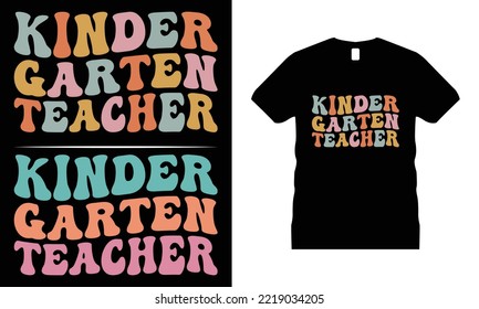 Kinder Garten TeacherGroovy- Wavy Retro T-shirt Design