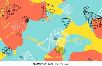 Kinder Red Decor. Mustard Bright Cover. Blue Cartoon Pattern. Beautiful Banner. Aqua Textile Wallpaper. Honey Retro Drawing. Memphis Backdrop.