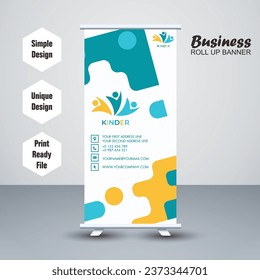 Kinder school roll up banner template vector design