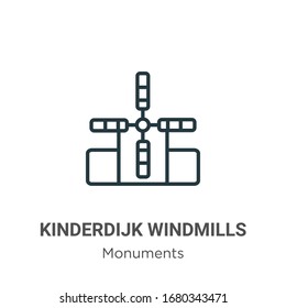 Kinderdijk windmills outline vector icon. Thin line black kinderdijk windmills icon, flat vector simple element illustration from editable monuments concept isolated stroke on white background