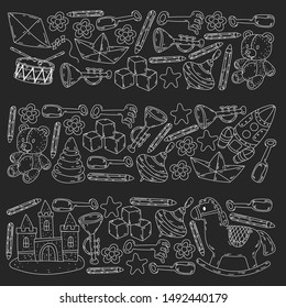 kindergarden doodles elements. patern with toys, objects. Cute child pattern. Endless texture for your design, greeting cards, posters . vector