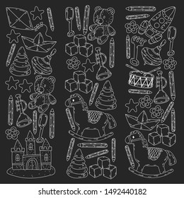 kindergarden doodles elements. patern with toys, objects. Cute child pattern. Endless texture for your design, greeting cards, posters . vector