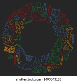 kindergarden doodles elements. patern with toys, objects. Cute child pattern. Endless texture for your design, greeting cards, posters . vector