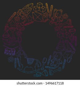 kindergarden doodles elements. patern with toys, objects. Cute child pattern. Endless texture for your design, greeting cards, posters . vector