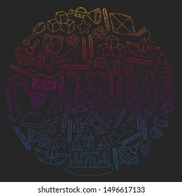 kindergarden doodles elements. patern with toys, objects. Cute child pattern. Endless texture for your design, greeting cards, posters . vector
