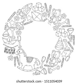 kindergarden doodles elements. patern with toys, objects. Cute child pattern. Endless texture for your design, greeting cards, posters . vector