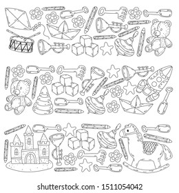 kindergarden doodles elements. patern with toys, objects. Cute child pattern. Endless texture for your design, greeting cards, posters . vector