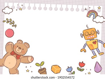 Kindergarten background illustration. Cute toys and blocks.