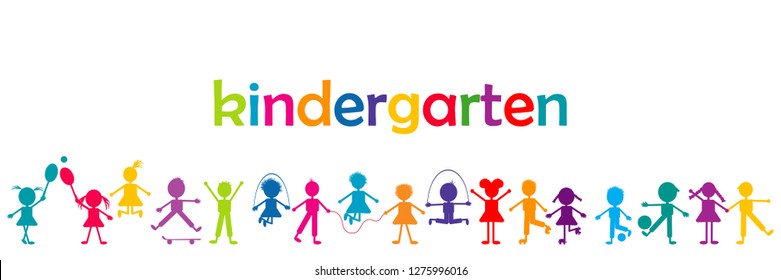 Kindergarten Banner With Colored Kids
