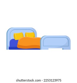 Kindergarten bed with duvet and pillows vector illustration. Cartoon drawing of furniture for children, bedroom or studying room interior
