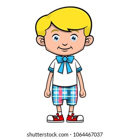 Kindergarten Boy use Uniform Get a First Day School Cartoon Vector