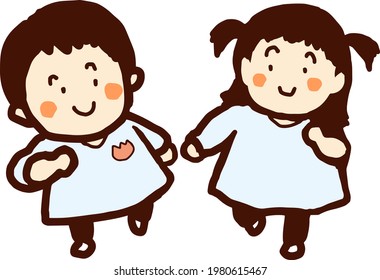 Kindergarten boys and girls walk 