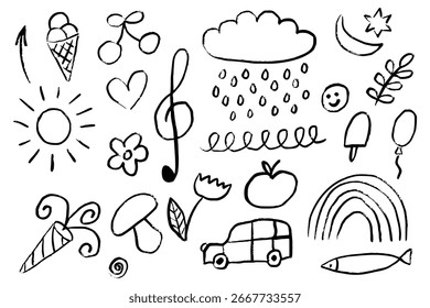 Kindergarten Chalk Elements Set Vector