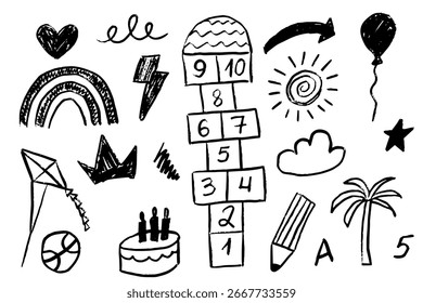 Kindergarten Chalk Elements Set Vector