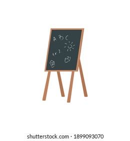 Kindergarten chalkboard flat color vector object. Blackboard with children drawings. Playroom furnishing. Preschool furniture isolated cartoon illustration for web graphic design and animation