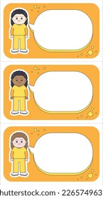 kindergarten child, children name tag, speech bubble name card 