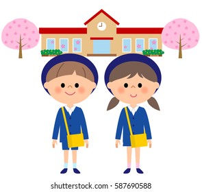 Kindergarten child, nursery school child,cherry blossoms