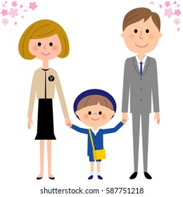 Kindergarten child, nursery school child,parents,cherry blossoms