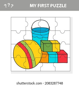 Kindergarten childish toys, vector. Jigsaw puzzle for kids. My first puzzle