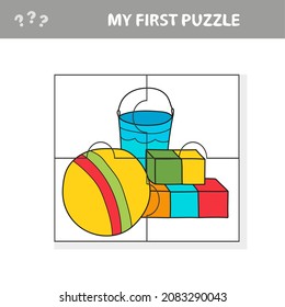 Kindergarten childish toys, vector. Jigsaw puzzle for kids. My first puzzle