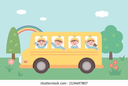 Kindergarten children go to school by school bus.