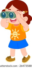Kindergarten children are looking at the stars with binoculars