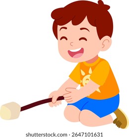 Niños de jardín de infantes personajes jugando al aire libre malvaviscos 
