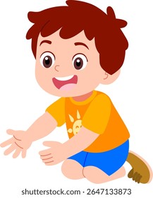 Kindergarten children's boy characters playing outdoors setting and happy