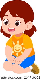 Kindergarten children's girl characters playing outdoors sitting and happy