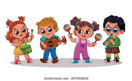 Kindergarten children's music group. Vector illustration.