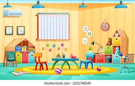 Kindergarten classroom interior design cartoon illustration