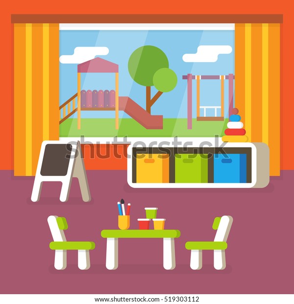 Kindergarten Classroom Preschool Room Interior Flat Stock Vector