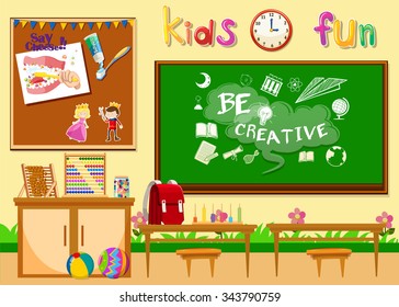 Kindergarten classroom without children illustration