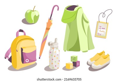 Kindergarten collection. Childrens concept. Set for pre-school. Nice vector illustration in flat style.