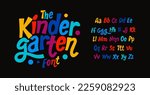 Kindergarten colorful alphabet, kid colored sans serif letters, joyful festival font for bright fiesta logo, mexican headline, birthday and greeting card childhood lettering.Vector typographic design.
