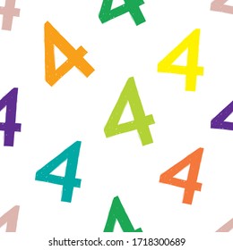 Kindergarten colorful seamless pattern with number four. Numeral background for kids stuff decoration.