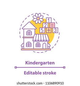 Kindergarten Concept Icon. Preschool Idea Thin Line Illustration. Nursery School. Early Childhood Education. Vector Isolated Outline Drawing. Editable Stroke