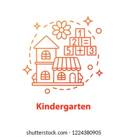 Kindergarten concept icon. Preschool idea thin line illustration. Nursery school. Early childhood education. Vector isolated outline drawing